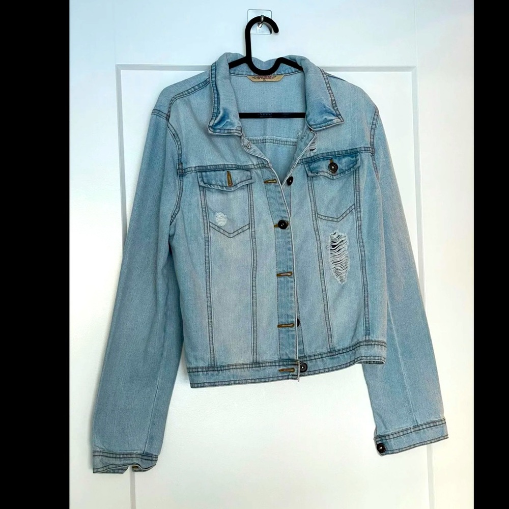 Distressed denim jacket